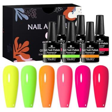 Imagem de MSRUIOO Kit de esmalte de gel neon fluorescente 6 cores rosa choque amarelo verde laranja kit de esmalte de imersão presentes para mulheres meninas