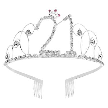 Imagem de Coroa de diamante prateado com coroa de princesa com cristal e tiara de aniversário para decoração de de 21 anos da Auear