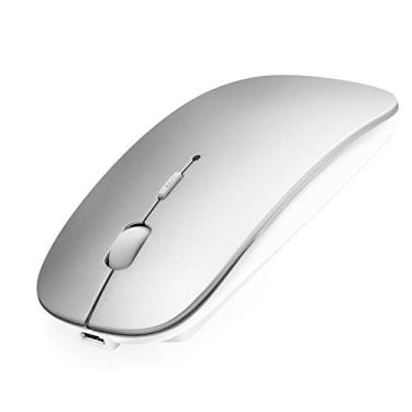 Imagem de AE WISH ANEWISH Mouse Bluetooth para Laptop/iPad/iPhone/Mac (iOS 13.1.2 e superior)/PC Android, mouse sem fio fino recarregável USB silencioso compatível com Windows/Linux/Notebook/MacBook Air, prata