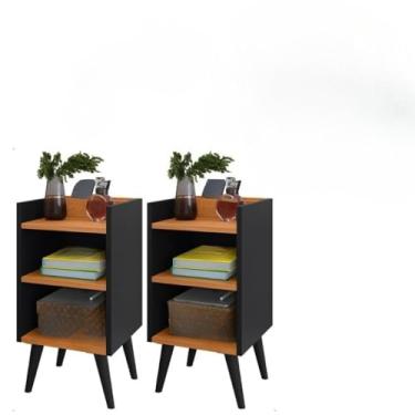 Imagem de Kit 2 Criados-Mudos Compactos com Porta-Celular e Pés Retrô Mesa Lateral Moderna Quarto (KIT MAX PRETO/CINAMOMO)