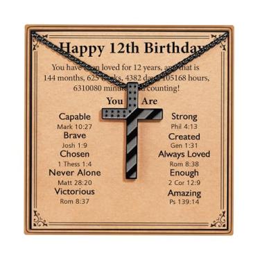 Imagem de ESPVO Presentes de aniversário de 9 a 16 anos, colar de cruz de aço inoxidável 316L, joias religiosas cristãs, presentes para filho, sobrinho, neto, adolescente, 45,7 cm + 5 cm, Aço inoxidável, Sem