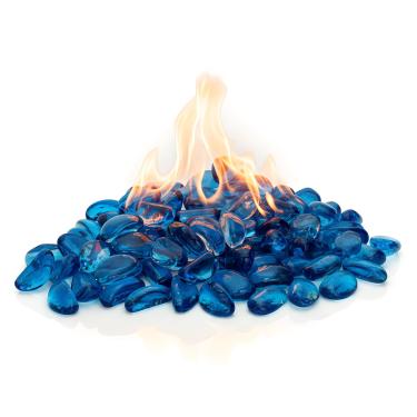 Imagem de Kinger Home Contas de vidro para fogueira de 4,5 kg, pedras ovais refletivas para fogueiras naturais ou propano, lareiras a gás e decoração de paisagismo, azul