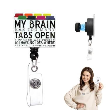 Imagem de Porta-crachá magnético com glitter, carretel retrátil aberto My Brain Has Too Many Tabs, clipe de cartão de identificação para enfermeira trabalhadora médica e escritório
