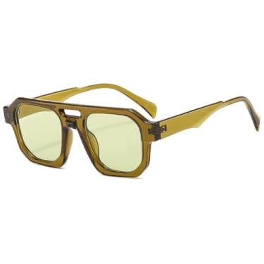 Imagem de Óculos de sol retrô masculino, moda minimalista, design anti-luz azul, óculos de sol anti-UV para áreas externas, feixe duplo feminino (verde oliva)