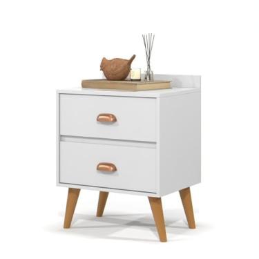 Imagem de Mesa de cabeceira vintage com palito de dente pés e 2 gavetas(MADERO - BRANCO)