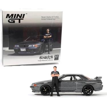 Imagem de Modelo de carro fundido compatível com Nissan Skyline GT-R (R32) Nismo Gunmetal W/Matsuda Figura Tsugio Matsuda Coleção 1:64 Edição Limitada por Mini GT MGT00869