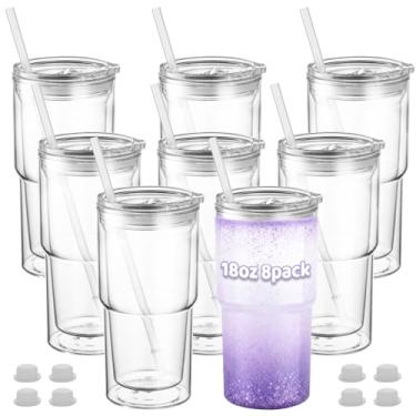 Imagem de Cuguords Copos de globo de neve de 510 g com tampas e canudos, copos de globo de neve de plástico acrílico pré-perfurados de parede dupla com orifício e plugue para líquido DIY, pacote com 4 / 8