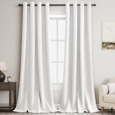 Imagem de Cortinas de linho 100% blecaute branco bege 228 cm de comprimento para sala de estar escurecimento cortina de janela de linho tom terra estilo casa de fazenda cortinas pretas com isolamento térmico