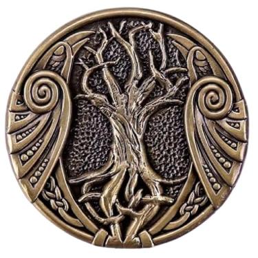 Imagem de Yggdrasil World Árvore da Vida Símbolo Rune Nórdico Viking Deus Odin Thor Valhalla Nó Celta Navio Longship 4 cm Emblema de broche esmaltado