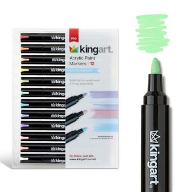 Imagem de KINGART Marcadores de tinta acrílica profissional (499-12C), ponta de bala de 2 mm, 12 cores pastel, tinta à base de água, para vidro, madeira, tecido, cerâmica, pedra, metal, papel