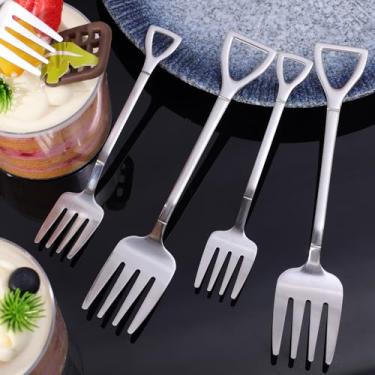 Imagem de 4 peças de garfos de sobremesa de bolo de frutas de aço inoxidável com orifício para pendurar utensílios de cozinha criativos 2 tamanhos 12 * 2,4 cm/15,1 * 3,2 cm