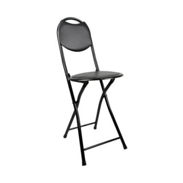 Imagem de Banqueta Alta Dobrável Preta – Design Moderno com Estrutura Metálica Resistente, Assento Acolchoado e Portátil, Ideal para Cozinha, Varanda e Área Gourmet (Preto)