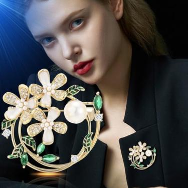 Imagem de Broches de guirlanda de gardênia de strass vintage de luxo feminino requintado corpete com alfinete de buquê projetado para boutique