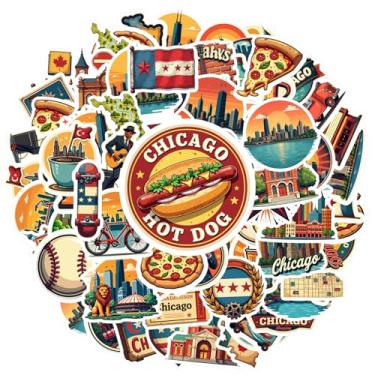 Imagem de 70 peças Cityscape Chicago Food Music Travel Urban Nostálgico Colorido Diversos Cidade para Notebook Bagagem Celular Copo Mala Frigorífico Telefone Bagagem Laptop Guitarra Carro Brinquedos