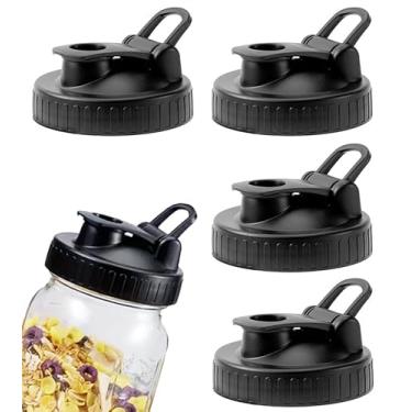 Imagem de 4 peças de tampas de bico de vidro, tampas de plástico para conservas com dispensadores de fluxo fácil para armazenamento de óleo, vinagre, xarope, suco, molho, molho