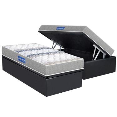 Imagem de Cama Box Baú Solteiro: Colchão Espuma D33 Probel D45 Guarda Costas Gray + Base Crc Suede Gray (88x188)