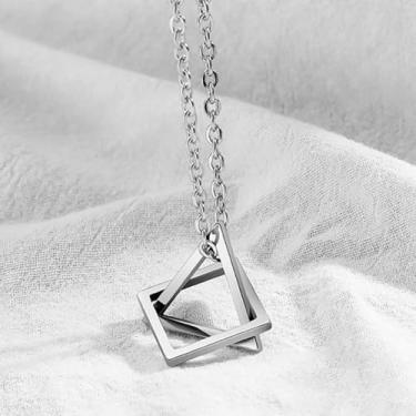 Imagem de Colar masculino simples, moderno, feminino, triângulo, quadrado, geométrico, combinação, colar moderno, joias, presentes, one size, Metal, Sem Pedra Preciosa