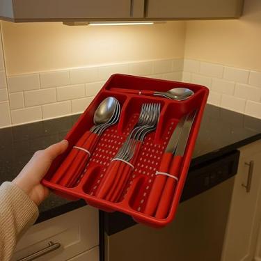 Imagem de Conjunto 17 Peças Faqueiro Completo com Porta Talher – Aço Inox Durável, Design Moderno, Ideal para Cozinha, Mesa Posta, Jantar, Lanche e Refeições – Vermelho Elegante