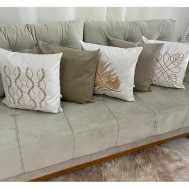 Imagem de Kit 5 Capas de Almofadas Decorativas 45x45cm em Tecido Suede com Bordado e Zíper Invisível – Sofá, Cama e Poltrona(Bege palha)