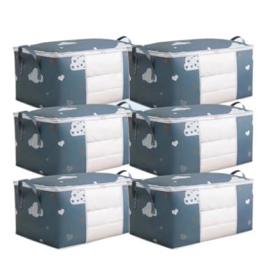 Imagem de KIT 4 UNIDADES Caixa Saco Organizador Cobertor Casaco Guarda Roupa Ecológico Anti-Poeira Multiuso.(6 Unidades [75L] - Azul)