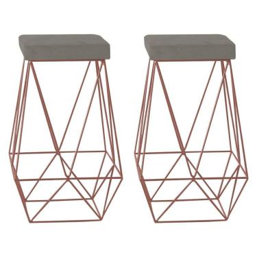 Imagem de Kit 2 Banqueta Decorativa Kathy Base Bronze Veludo Cinza - Gran Belo