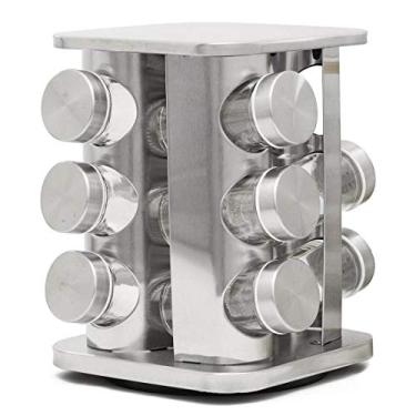 Imagem de PORTA TEMPERO CONDIMENTO AÇO INOX GIRATÓRIO 12 POTES PRATA