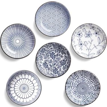 Imagem de MOSYONE Prato de cerâmica para molho de soja, tigelas pequenas de 113 g para acompanhamentos, conjunto de 6 mini tigelas para molho de sushi, condimentos e aperitivos (azul)