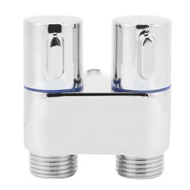 Imagem de Generic Válvula Angular de Controle Duplo, Metal 1 Entrada 2 Válvula Angular G1/2 Em Montagem na Parede para Banheiro (Galvanizado)