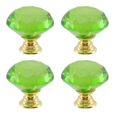 Imagem de Dahszhi 4 peças de diamante de topo plano 30 mm puxador de vidro de cristal puxadores de armário gavetas armário cômoda estante guarda-roupa, dourado-verde