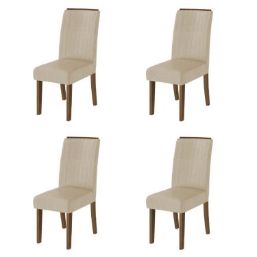 Imagem de Conjunto Com 4 Cadeiras Estofada Sala De Jantar Grécia Cedro / Bege Dobuê Cedro