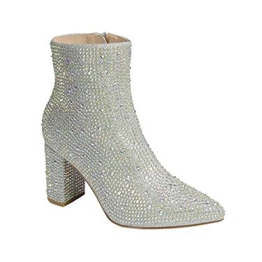 Imagem de ABSOLEX Bota feminina bico fino com strass e salto médio, Prata, 5