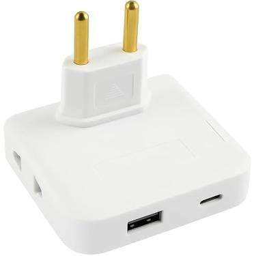 Imagem de Adaptador Tomada Benjamin Articulado USB-C, Bivolt, Com 1 Entrada USB-C, 2 Entradas Padrão, Conecta 4 Dispositivos, Portátil Para Viagens, Suporta Até 10A, Compatível Até 220V (COR SORTIDA)