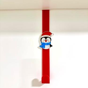 Imagem de Suporte para Guirlanda de Natal, Gancho de Porta com Personagens Natalinos, Conjunto com Pingentes de Boneco de Neve, Papai Noel, Rena e Pinguim (Pinguim - Vermelho)