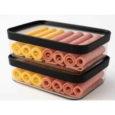 Imagem de Porta Frios Hermetico, Kit 2 Potes Porta Frios Hermetico com Tampa Empilhável Branco(Preto)