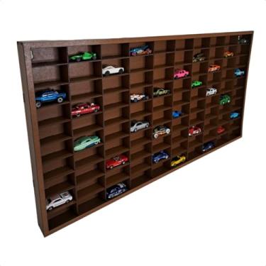 Imagem de Vitrine com capacidade para 100 carrinhos de brinquedo; pintada e feita de MDF (fibra de média densidade) resistente.expositor (Marrom-Caramelo)