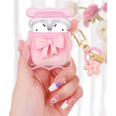 Imagem de Boaretiu Capa para Airpods 2/1 para mulheres meninas e meninas fofo Kawaii - Capa feminina elegante com design ondulado com mosquetão e para Air pods 2ª/1ª