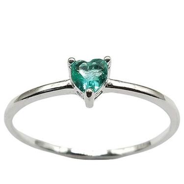 Imagem de Anel Solitário Coração Verde Agua Prata 925