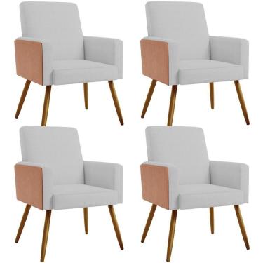 Imagem de Kit 04 Poltronas Pés Palito Linho Cinza Couríssimo Camel