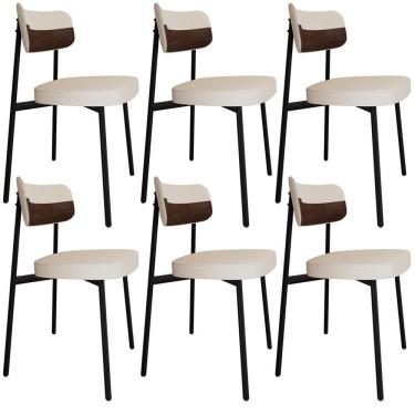 Imagem de Kit 06 Cadeiras Estofada Para Sala De Jantar Astrid Preto C01 Linho Palha Courino Whisky - Lyam Decor