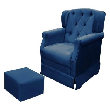 Imagem de Poltrona Cadeira De Amamentação Balanço E Puff Ternura Veludo Azul Speciale Home Azul