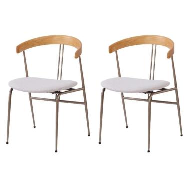 Imagem de Kit 2 Cadeiras Escandinávia Fratini Encosto Madeira Assento Tecido Nude Estrutura Aço Champangne