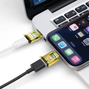 Imagem de Adaptador USB-A de 120 W para USB-C OTG (pacote com 2) para carregamento rápido, entrada de fone de ouvido e transferência de dados 3 em 1 - amarelo transparente