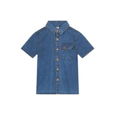 Imagem de Camisa infantil menino em jeans Brandili, 10, Azul