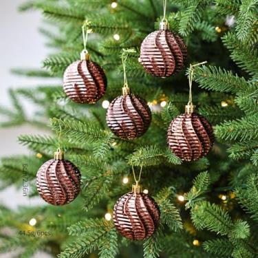 Imagem de Conjunto de enfeites de bola de Natal com 6 cm de diâmetro, decorações suspensas galvanizadas de plástico transparente para árvore, estilo minimalista moderno, decoração de casa, vermelho/ouro/marrom