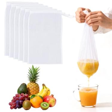 Imagem de 6 peças de coador de saco de leite de nozes 30,5 x 20,3 cm, reutilizável, 200 malhas finas de nylon, sacos de coar com cordão para sucos, café, iogurte, queijo, tofu, chá e suco de frutas (15, 30 x 20
