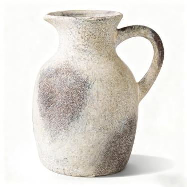 Imagem de Magclay Vaso rústico de cerâmica com alça, jarro decorativo, vaso de pedra de terracota para decoração de sala de estar, decoração de casa vintage, natural