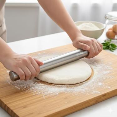 Imagem de Rolo de massa de aço inoxidável 316 – Superfície lisa antiaderente para assar fondant, pizza, torta, pastelaria, massa, massa, biscoitos – Ferramenta de cozimento de cozinha resistente e fácil de