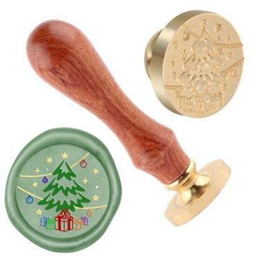 Imagem de Selo de cera de Natal, carimbo de selagem de árvore de Natal, latão e cabo de madeira, cabeça para cartões de Natal, cartas, convite, pacote de presente de casamento