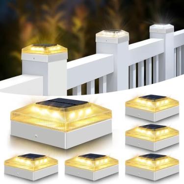 Imagem de vighep Luzes de poste solares 4 x 4 para ambientes externos – pacote com 6 postes de cerca com 3 modos de cor, luzes de deck à prova d'água alimentadas por energia solar para tampo de vinil/madeira
