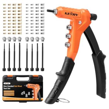 Imagem de Kerry Ferramenta de pistola de porca de rebite, rebitadores de uma mão kit de ferramentas de rebite de 24 cm com 8 mandris métricos e SAE 80 peças porcas de rebite, 6-32 8-32 10-24 1/4-20 M3 M4 M5 M6